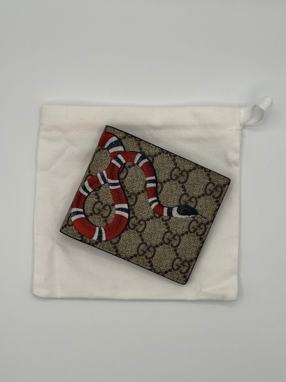 Gucci Brown GG Supreme Money Clip with Red & White Snake Motif
